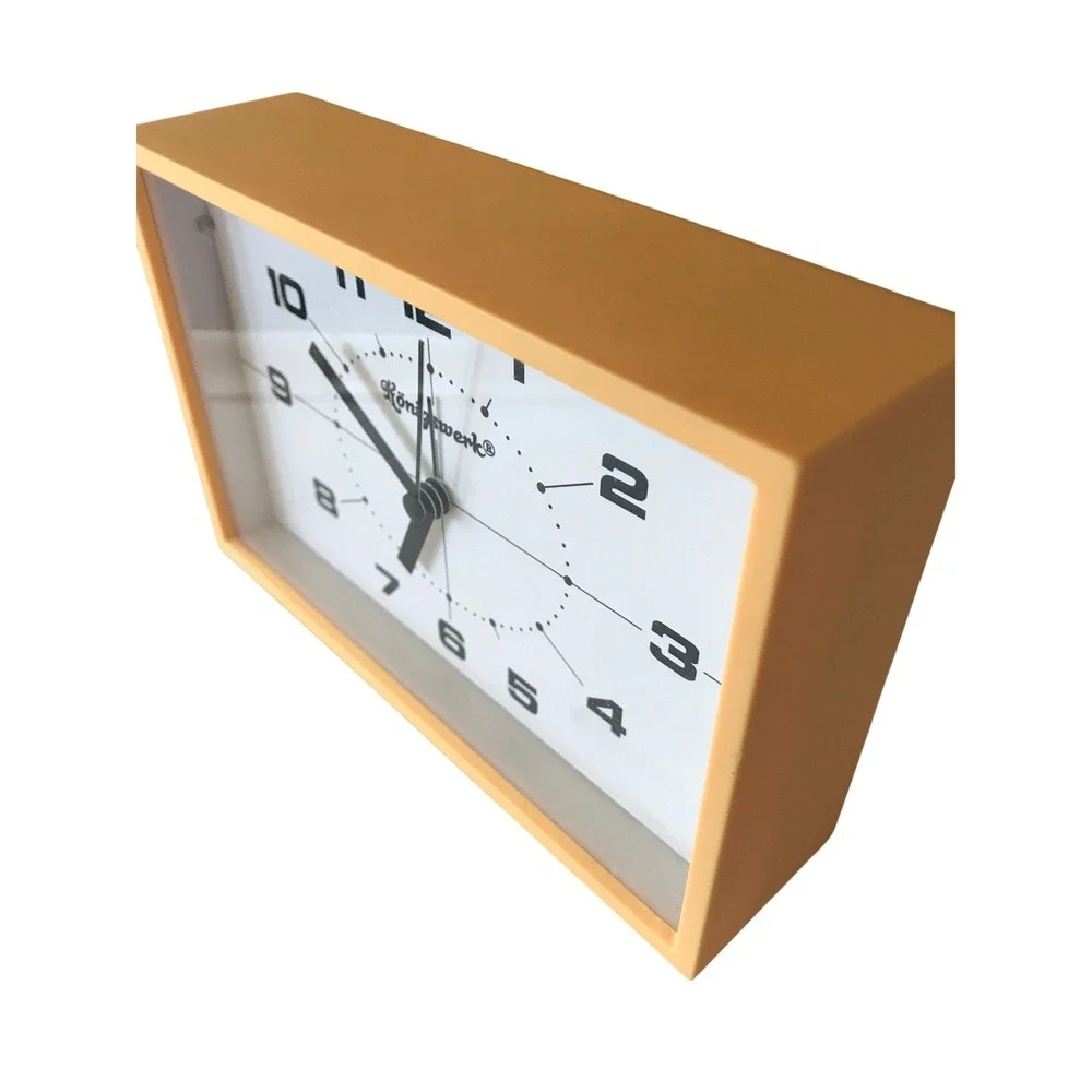 Konigswerk Orange Rectangular Alarm Clock Analog Battery Operated Minimalist